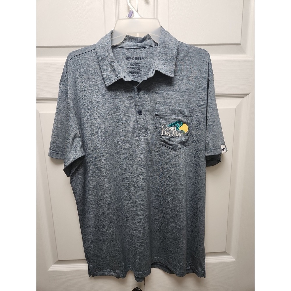 Costa Polo Shirt Mens Large Voyager Polo Founders Logo‎ Navy Heather FQA401092X